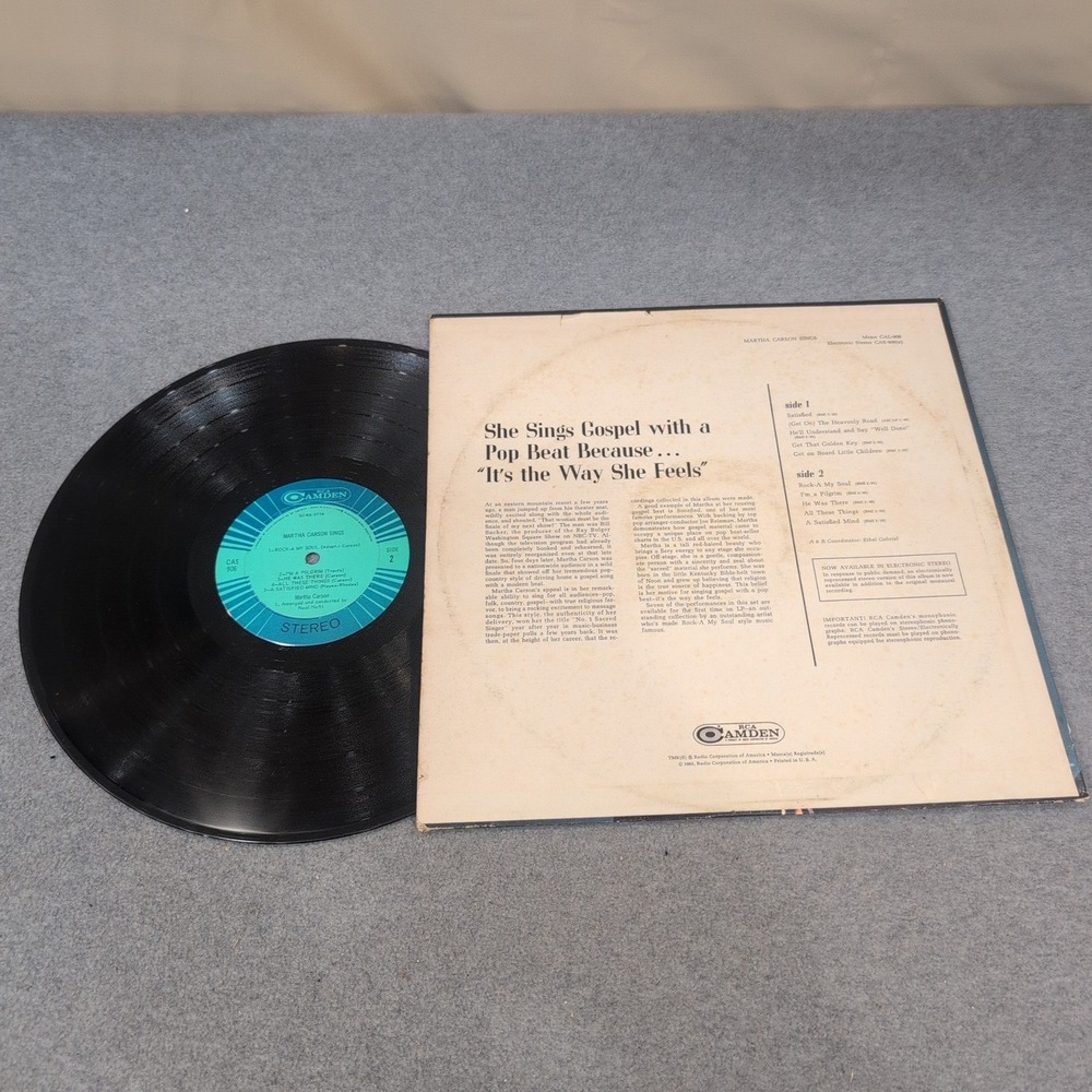 Martha Carson Sings RCA Camden CAS-906 Gospel Country Vinyl Record LP Stereo - Picture 2 of 2